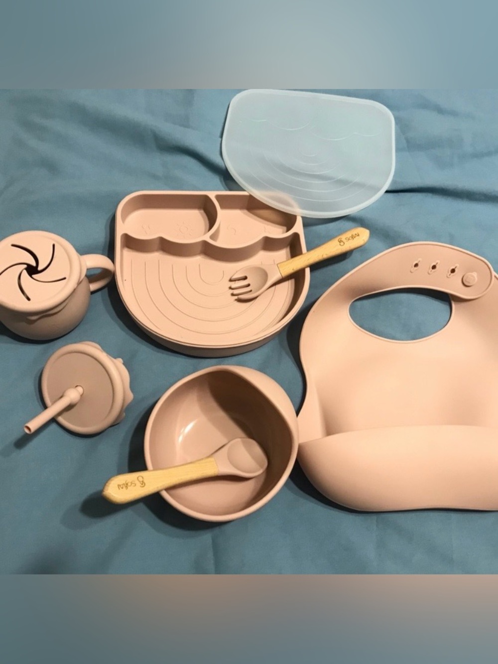 Silicone Baby Feeding Set with Bib and Suction Plate - Blush Pink